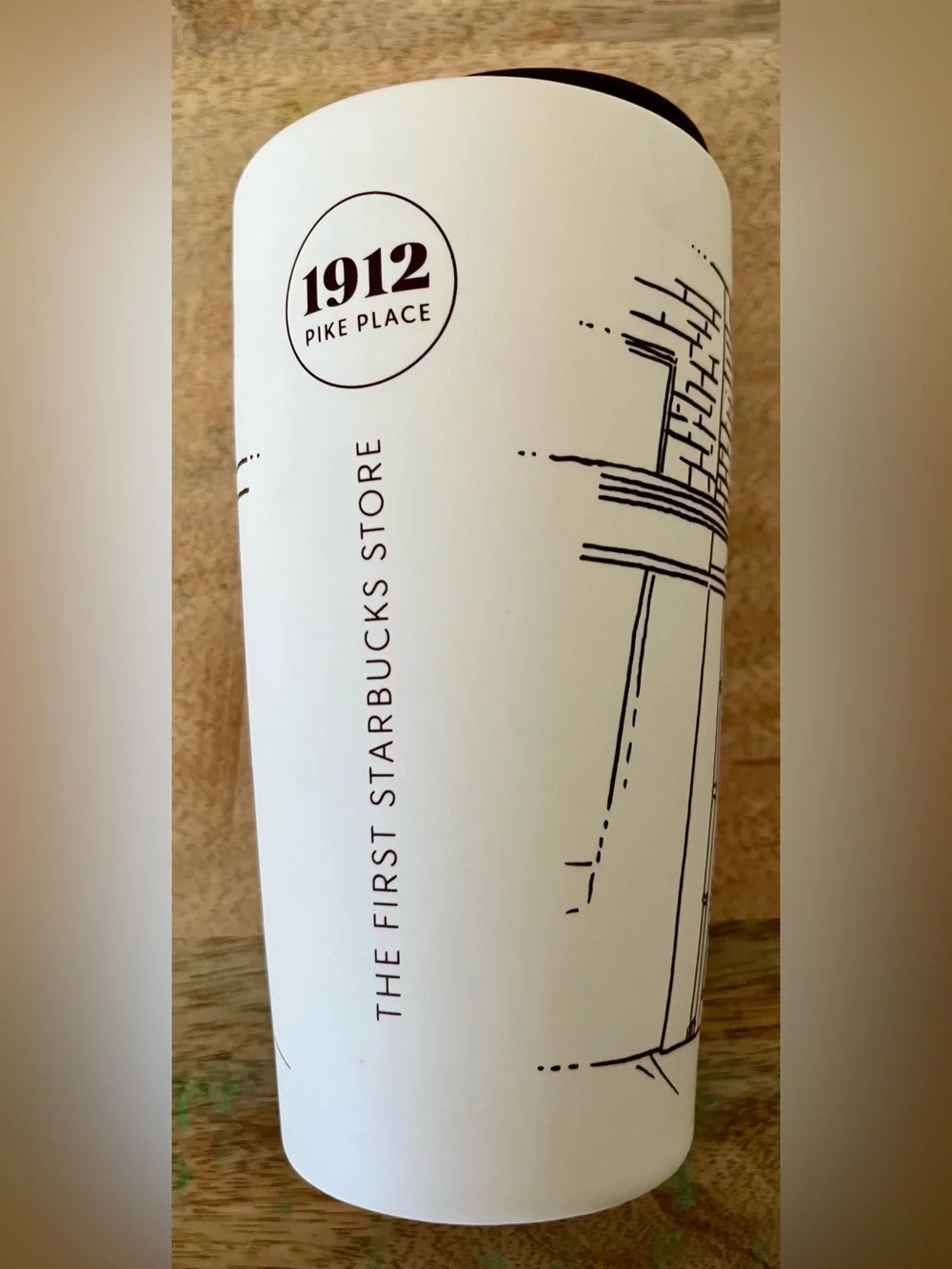Starbucks White Travel Mug Iconic First Store Design Gently Used